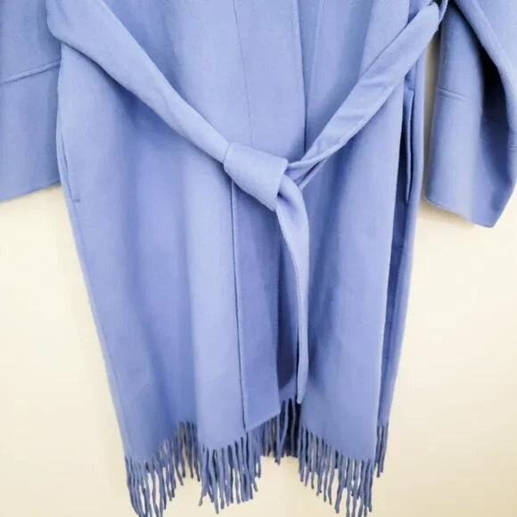Zimmermann Fringe Wool Wrap Coat Periwinkle 1 Small